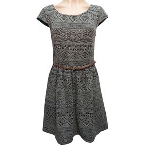 BeBop Aztec Print Fit & Flare Cap Sleeve Belted Waist Dress